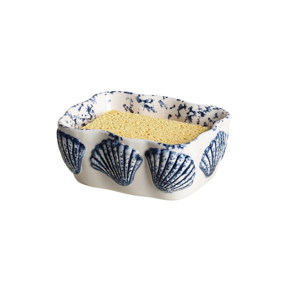 Ceramic Blue Shell Sponge Holder Kitchen Sink Caddy Dish Sponge Organizer New